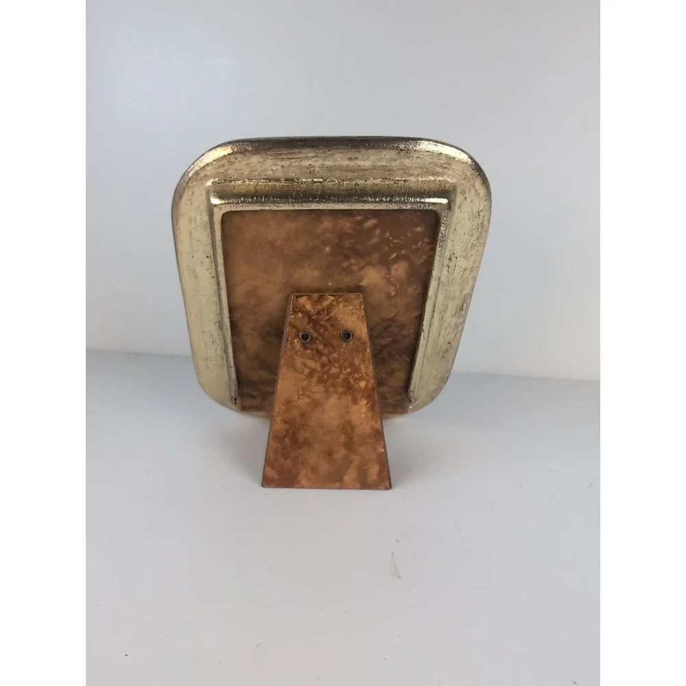 Heavy Enamel Floral Picture Frame 5x6 Vintage Gold tone Metal W/Roses